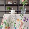 Watercolor Bunny Flowers Round Easter Tablecloth Non Iron Stain Resistant Table Cover Diameter 60 inch